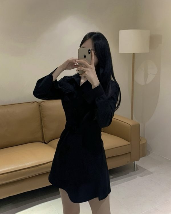 (三色)收腰襯衫連身傘裙：圖片 3